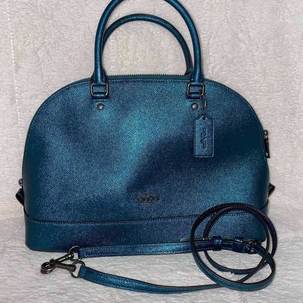COACH metallic dark teal handbag NWT $400 MSRP